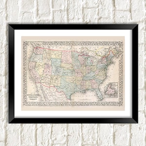 Impression de carte des États-Unis : cartographie vintage de l'Atlas américain