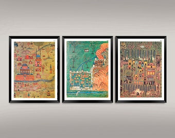 Ottoman Map Prints: Vintage Matrakci Nasuh Cartography Art Illustrations