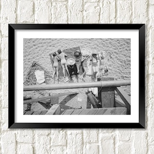 Vintage Beach Print: Women Sunbathing Photo Art