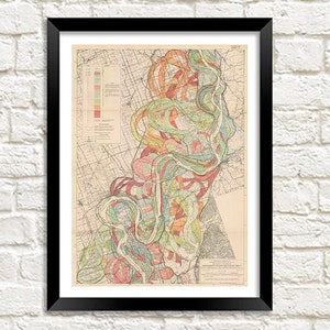 Mississippi Print: Vintage River Meander Map Artwork