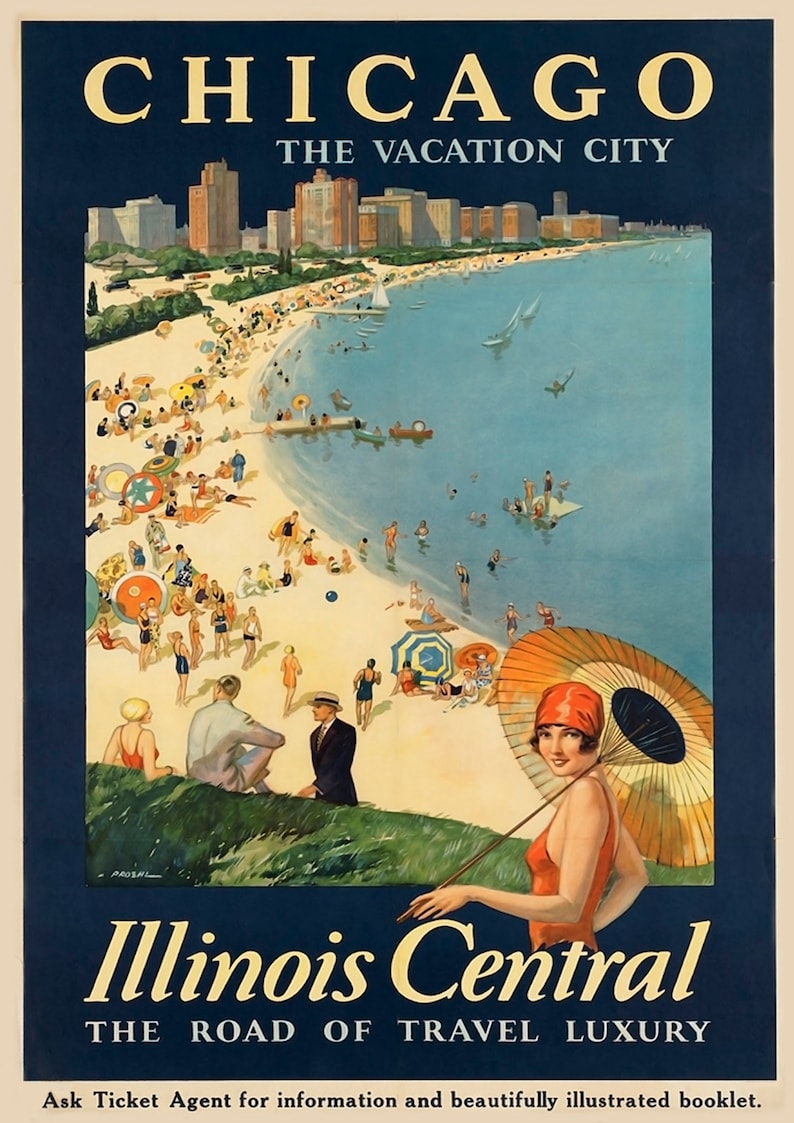 Chicago Illinois Posters Vintage American Travel Prints Etsy
