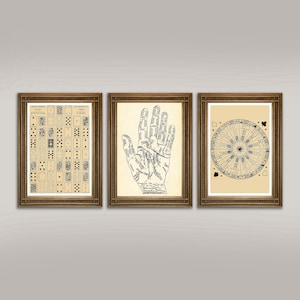 Fortune teller prenten: Vintage Mystic kaarten en Palm Reader Art
