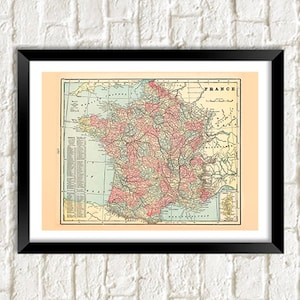 Impressão do mapa da França: cartografia do Atlas francês vintage