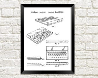 ZX Spectrum Computer Patent: Retro IT Technology Blueprint Art Poster