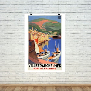 Póster de viaje de Villefranche: Impresión vintage de la Riviera Francesa