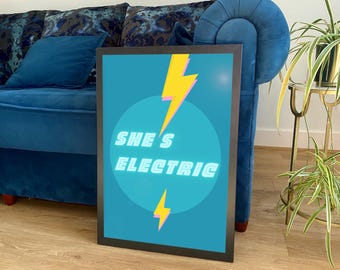 She's Electric Print: Song Lyric Art, 1990s Indie Music Poster