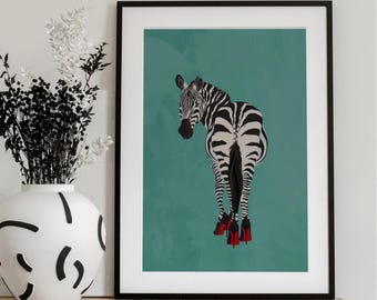 Zebra in Heels Prints: Fun Animal Art Posters