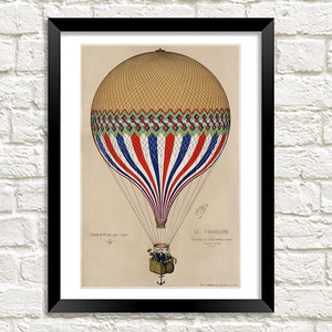 Hot Air Balloon Print: Vintage French Le Tricolore Artwork