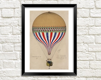 Vintage French Hot Air Balloon Art Print, Antique Victorian Art Print ...