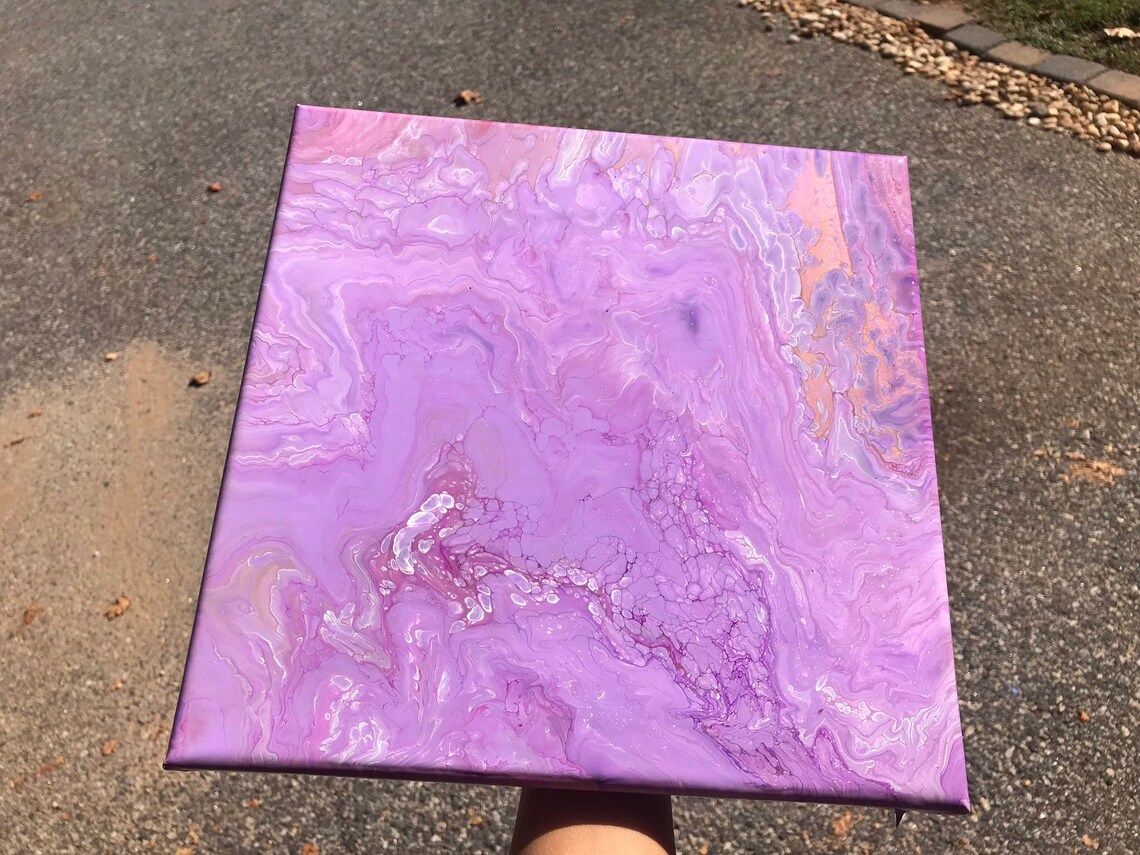 12x12 Soft Purple and Gold Acrylic Pour Over Painting Etsy
