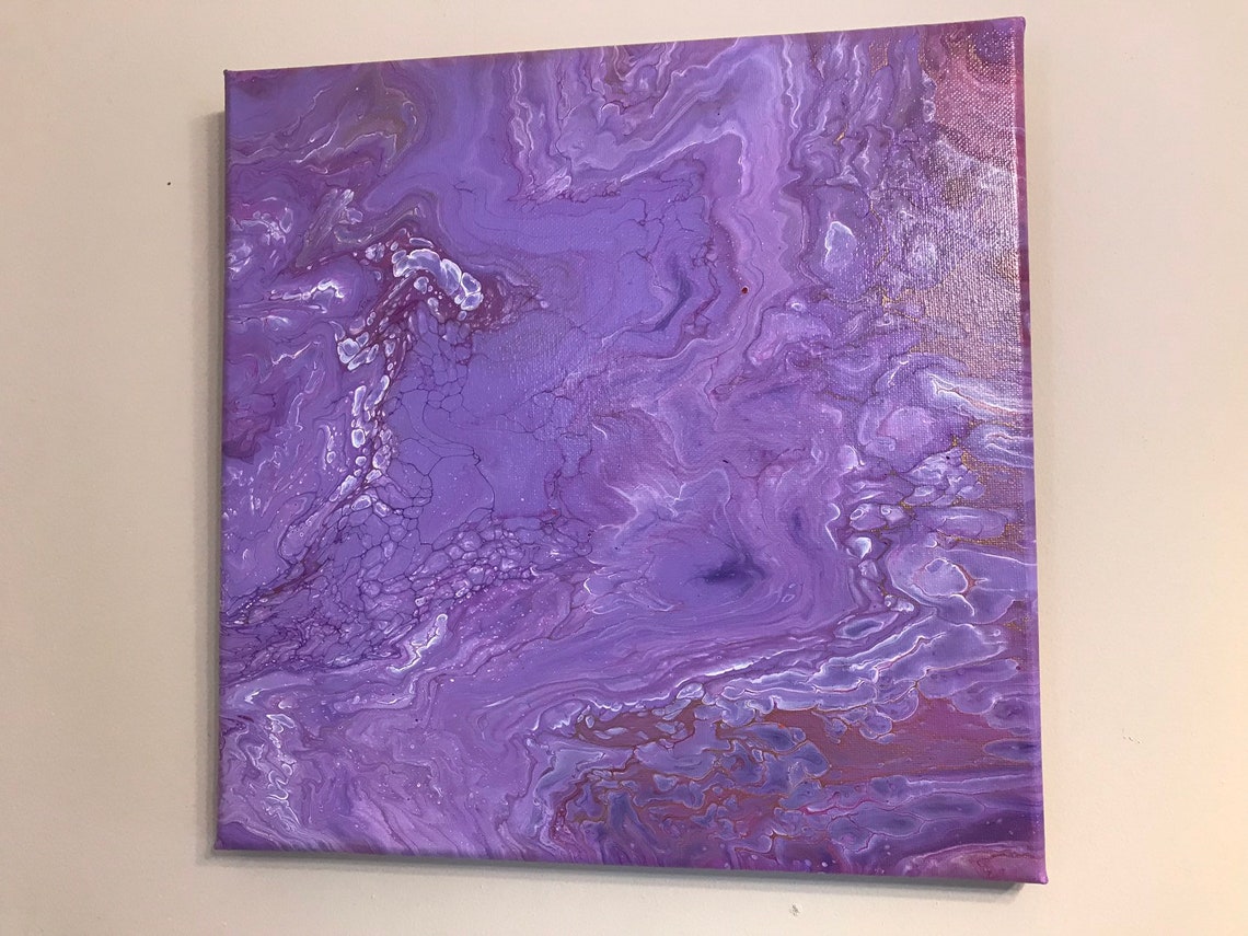 12x12 Soft Purple and Gold Acrylic Pour Over Painting Etsy