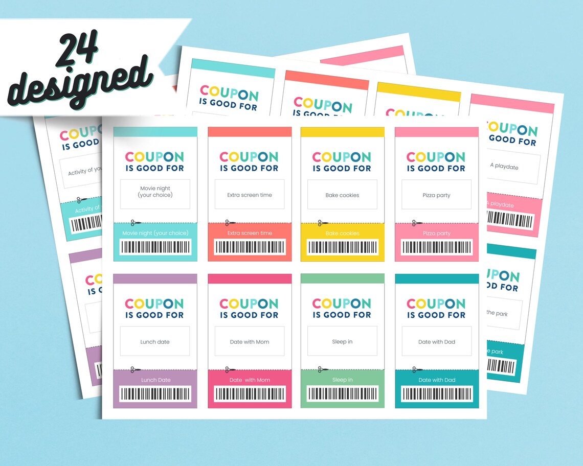 Kids Reward Coupons Printable Rainbow Coupons Birthday Coupons DIY