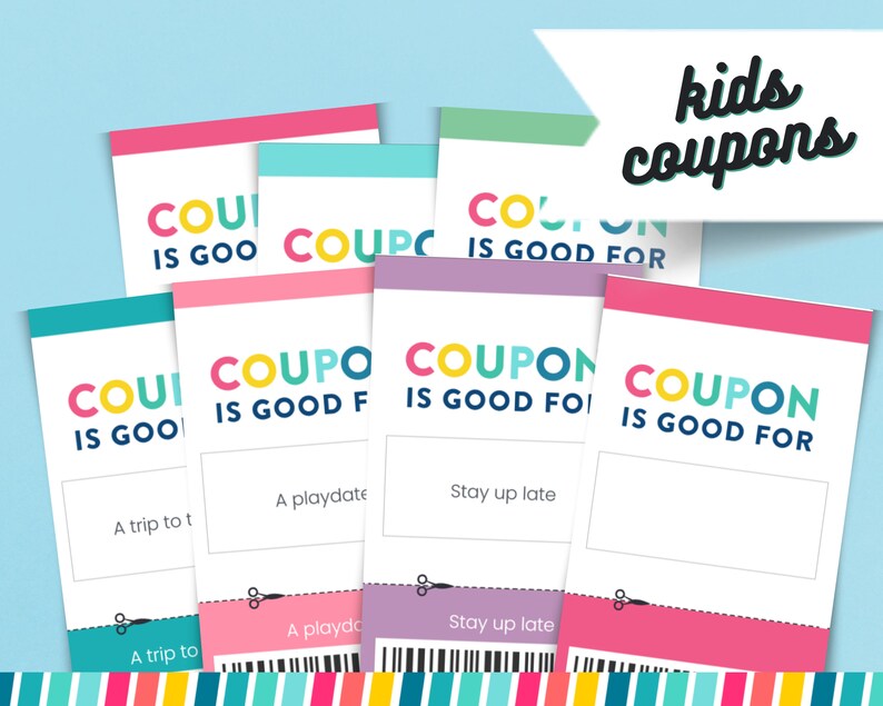 Kids Reward Coupons Printable Rainbow Coupons Birthday Coupons DIY