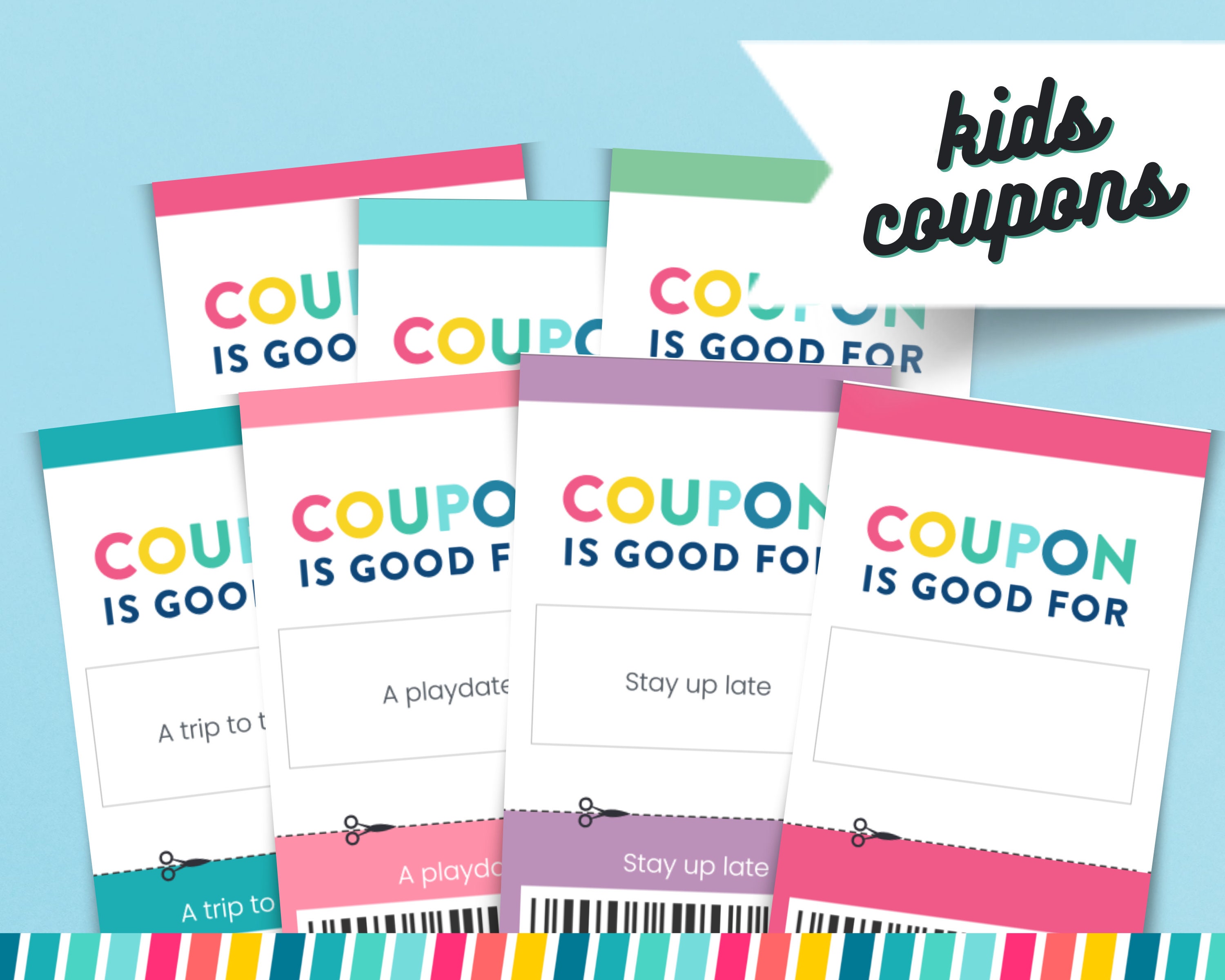 Kids Reward Coupons Printable Rainbow Coupons Birthday Coupons DIY