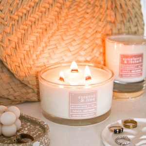 large triple wick scented soy wax coffee table candle