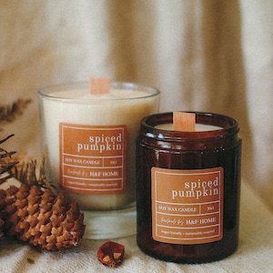 autumn fall home decor pumpkin spice scented soy wax candle with wooden wick