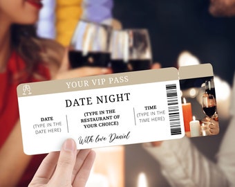 Editable Date Night Ticket Template, Surprise Dinner Coupon, Personalised Voucher
