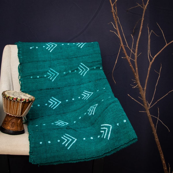 Bogolan Mudcloth Green #3 - 180cmx110cm - from AfricanTextil 100% Coton Malien handmade