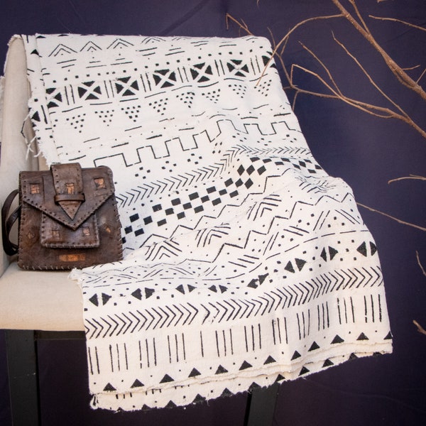 Bogolan Mudcloth White #70 - 180cmx110cm - from AfricanTextil 100% Coton Malien handmade