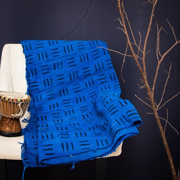 Bogolan Mudcloth blue #4 - 180cmx110cm - from AfricanTextil 100% Coton Malien handmade