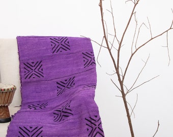 Błotnik Bogolan fioletowy #1 - 170 cm x 110 cm - ręcznie wykonany z AfricanTextil 100% Coton Malien