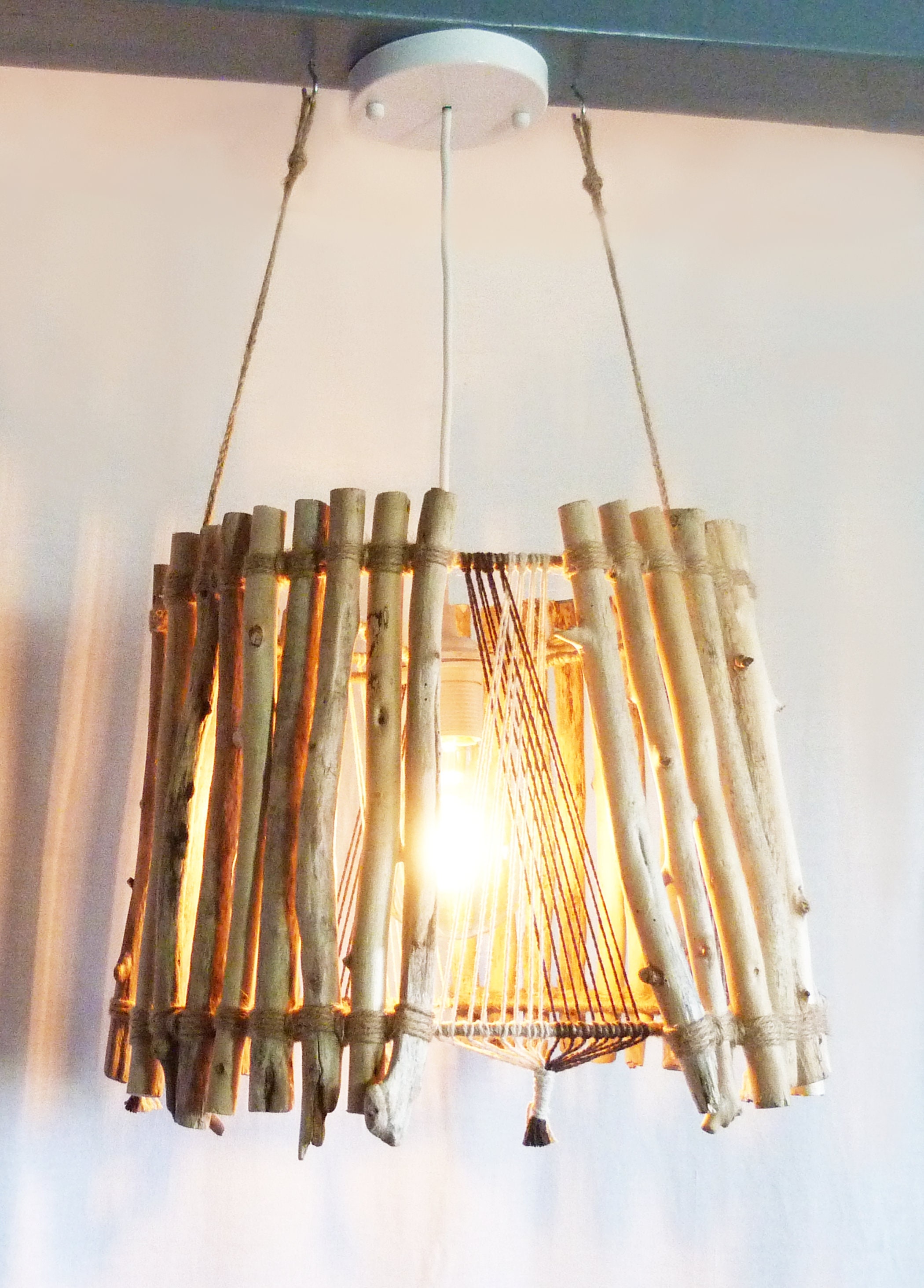 Luminaires, Suspension, Lustre en Bois Flotté, Décoration Macramé