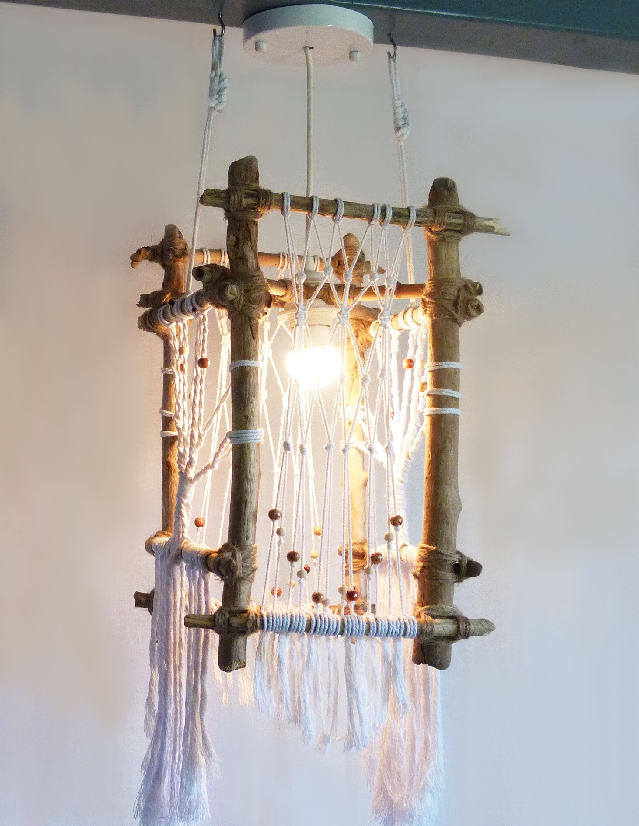 Luminaires, Suspension, Lustre en Bois Flotté, Décoration Macramé