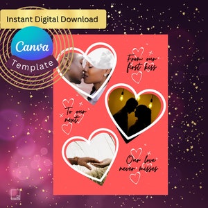 Canva-sjabloon, instant digitale download, bruiloft, jubileum, date night, parencadeau, vanaf onze eerste kus, digitale fotokaartsjabloon