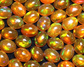 AAA Grade, Opal Cabochon, Orange Opal, Flat Back Cabochon, Fire Opal, Opal oval Cabochon, Natural Ethiopian Opal, Oval Shape, Loose Opal