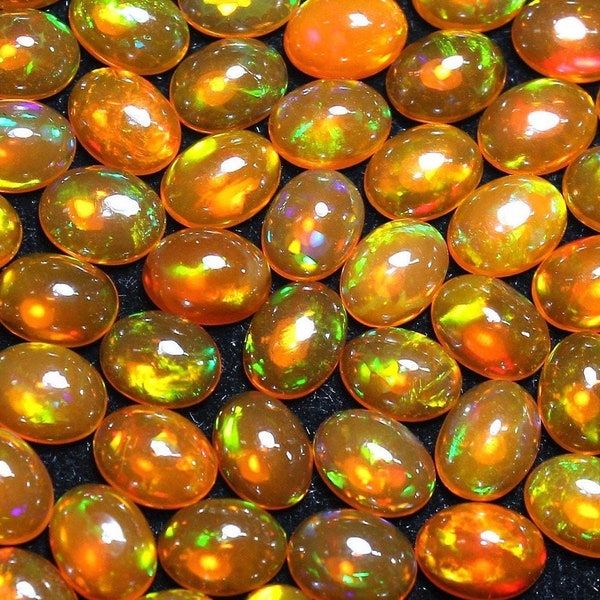 AAA Grade, Opal Cabochon, Orange Opal, Flat Back Cabochon, Fire Opal, Opal oval Cabochon, Natural Ethiopian Opal, Oval Shape, Loose Opal