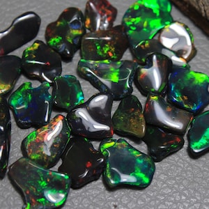 100 Pcs AAA Grade Polished Opal Rough, Black Ethiopian Opal, Flat Black Opal Rough, Polished Opal Chips, Size 7-12mm, Loose Opal image 3