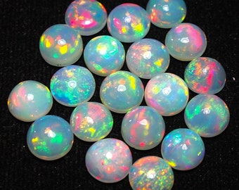 AAA Grade Opal Cabochon, Flat Back Cabochon Round, Natural Ethiopian Opal, Round Shape, Opal Amazing Fire 100% Genuine MM Size