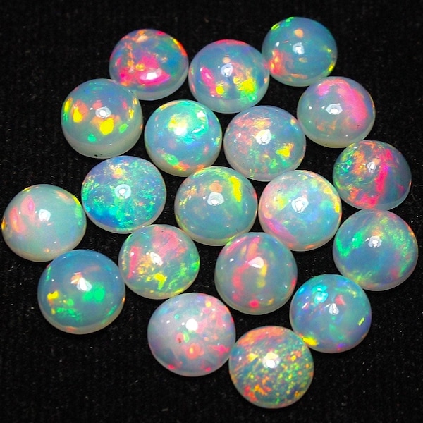 AAA Grade Opal Cabochon, Flat Back Cabochon Round, Natural Ethiopian Opal, Round Shape, Opal Amazing Fire 100% Genuine MM Size