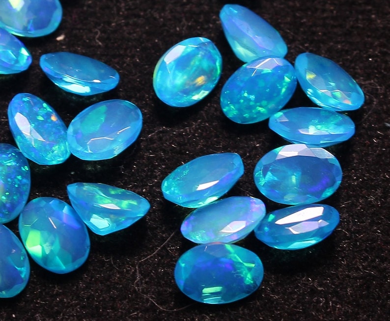 AAAA Quality Faceted Opal Natural, Paraiba Opal, Natural Ethiopian Opal Oval Shape, AAAA Grade Faceted Opal, Amazing Quality MM Size Opal image 4