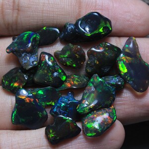 100 Pcs AAA Grade Polished Opal Rough, Black Ethiopian Opal, Flat Black Opal Rough, Polished Opal Chips, Size 7-12mm, Loose Opal image 4