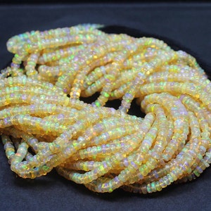 AAA Grade Ethiopian Opal Smooth Rondelle Bead, Natural Ethiopian Opal Beads Rondelle Beads,3.50-4.50mm, 16 Inches, Multi Fire Opal