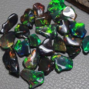 100 Pcs AAA Grade Polished Opal Rough, Black Ethiopian Opal, Flat Black Opal Rough, Polished Opal Chips, Size 7-12mm, Loose Opal image 2