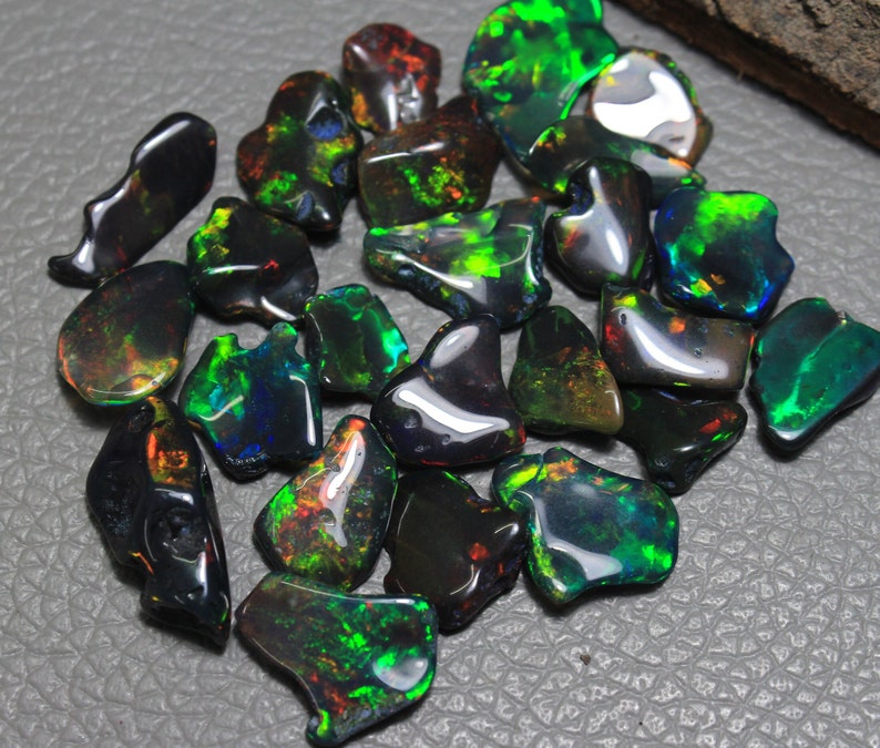 100 Pcs AAA Grade Polished Opal Rough, Black Ethiopian Opal, Flat Black Opal Rough, Polished Opal Chips, Size 7-12mm, Loose Opal image 2