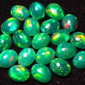 AAA Grade Emerald Green Colour Opal Cabochon, Flat Back Cabochon, Fire Opal, Opal oval Cabochon, Natural Ethiopian Opal, Oval Shape