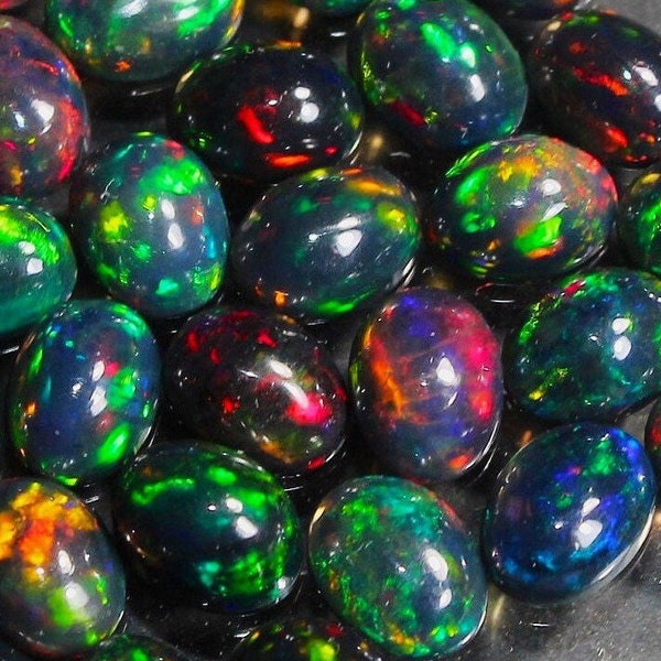 AAA Grade, Black Opal Cabochon, Flat Back Cabochon opal, Natural Ethiopian Opal, Oval Shape, Loose Opal Welo Opal Smooth