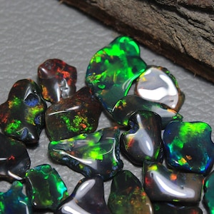 100 Pcs AAA Grade Polished Opal Rough, Black Ethiopian Opal, Flat Black Opal Rough, Polished Opal Chips, Size 7-12mm, Loose Opal image 1