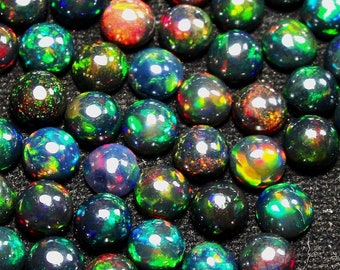 Cabochon opale nero di grado AAA, cabochon posteriore piatto, incredibile opale, opale etiope naturale, forma rotonda, opale sciolto MM dimensioni opale Welo