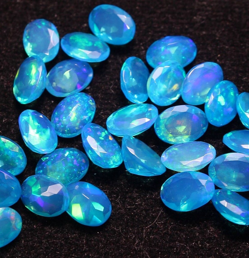 AAAA Quality Faceted Opal Natural, Paraiba Opal, Natural Ethiopian Opal Oval Shape, AAAA Grade Faceted Opal, Amazing Quality MM Size Opal image 1