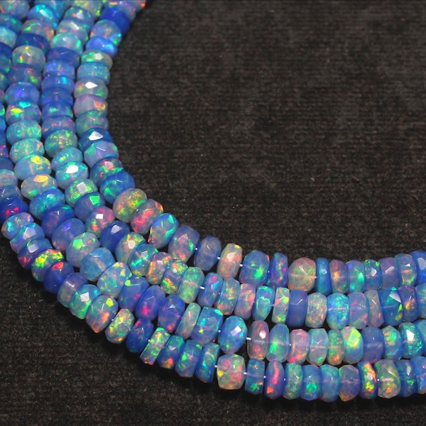 AAA Grade Ethiopian Fire Opal Faceted Rondelle Bead, Lavender Natural Opal Cut Beads, Rondelle Beads, 4-5mm, Opal For Jewelry Making