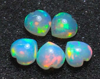 AAA Grade Opal Cabochon, Flat Back Cabochon Heart Shape, Natural Ethiopian Opal, Opal Amazing Fire 100% Genuine MM Size