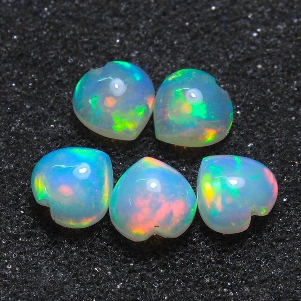 Cabochon di opale di grado AAA, cabochon a fondo piatto a forma di cuore, opale etiope naturale, opale Amazing Fire 100% autentico, dimensioni MM