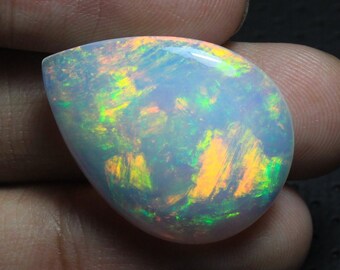 AAA-Grade-Opal-Cabochon, Natürlicher äthiopischer Opal, Birnenform, Größe 27x21x6 mm, Multi-Feueropal, Opal für Schmuck