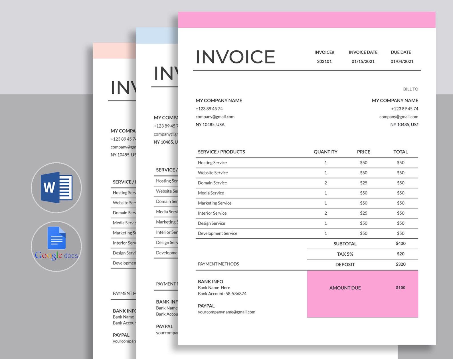 editable invoice template ms word and google docs printable etsy