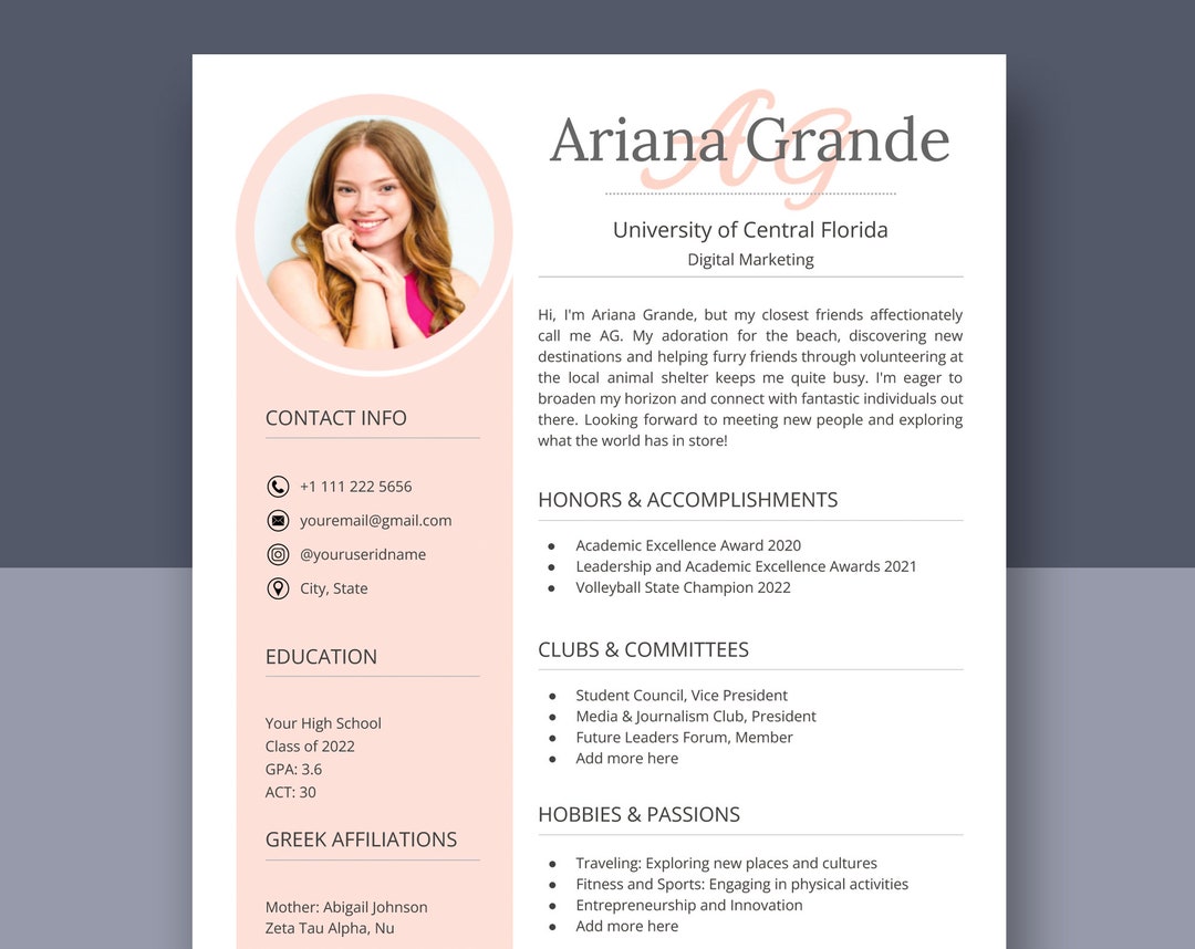 Sorority Resume Template Rush Resume and Sorority Cover Etsy Sorority Resume Template Rush Resume and Sorority Cover Etsy