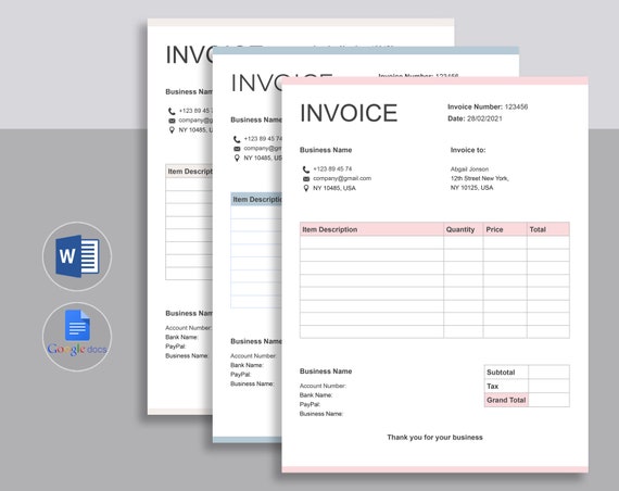invoice template word and google docs editable invoice etsy